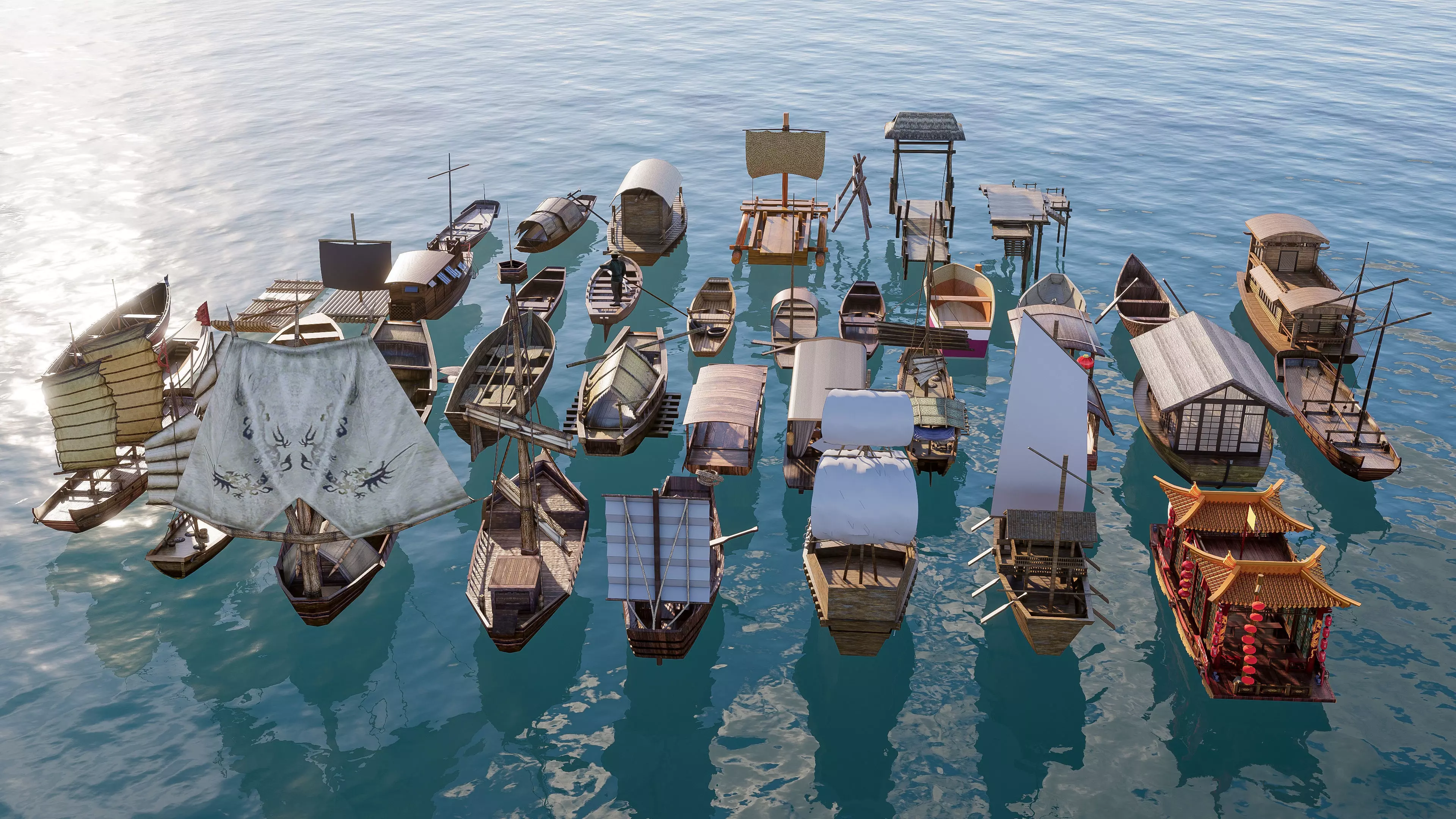 Wooden boat collection 1 Low-poly 3D model_11