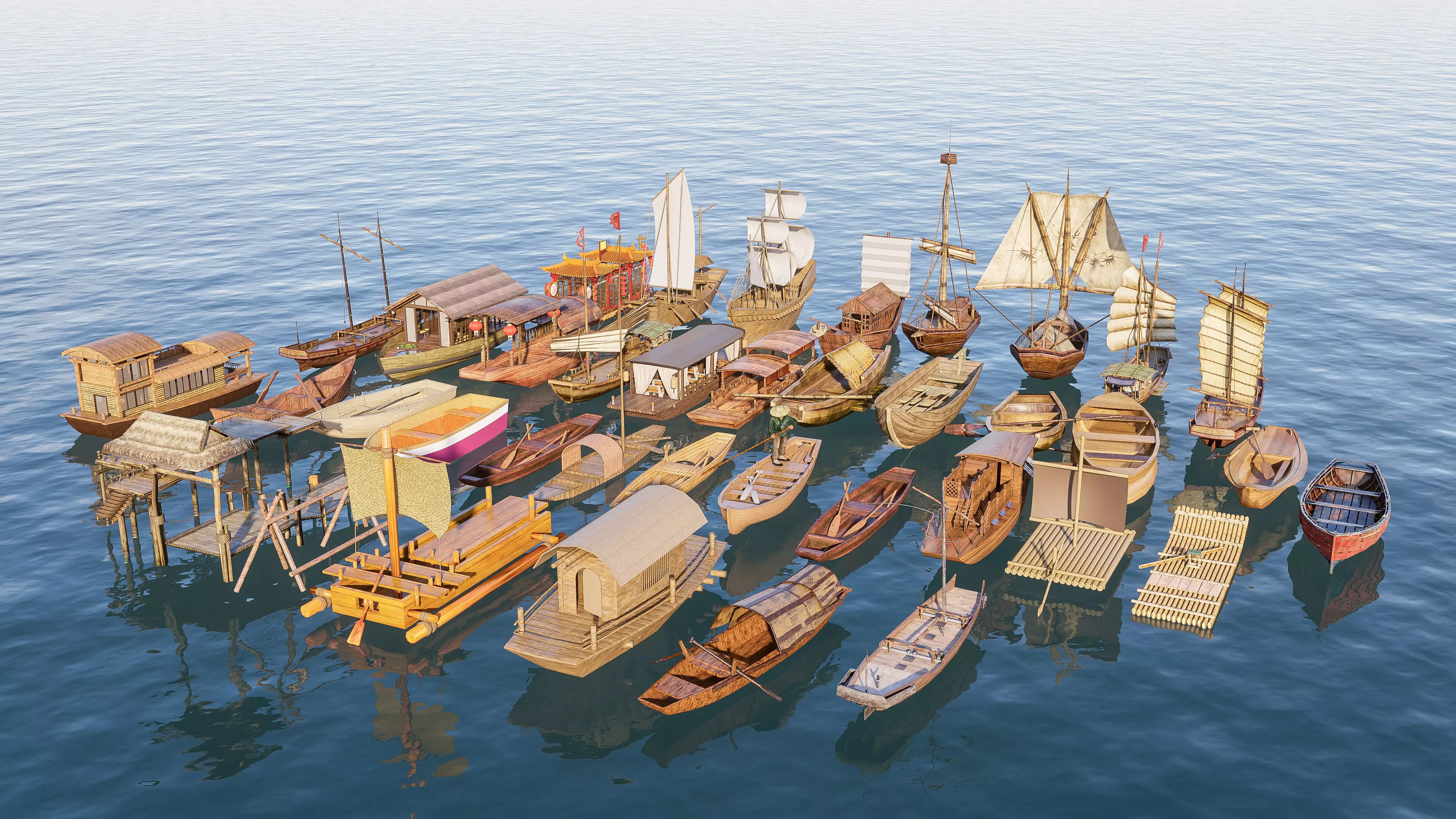 Wooden boat collection 1 Low-poly 3D model_15