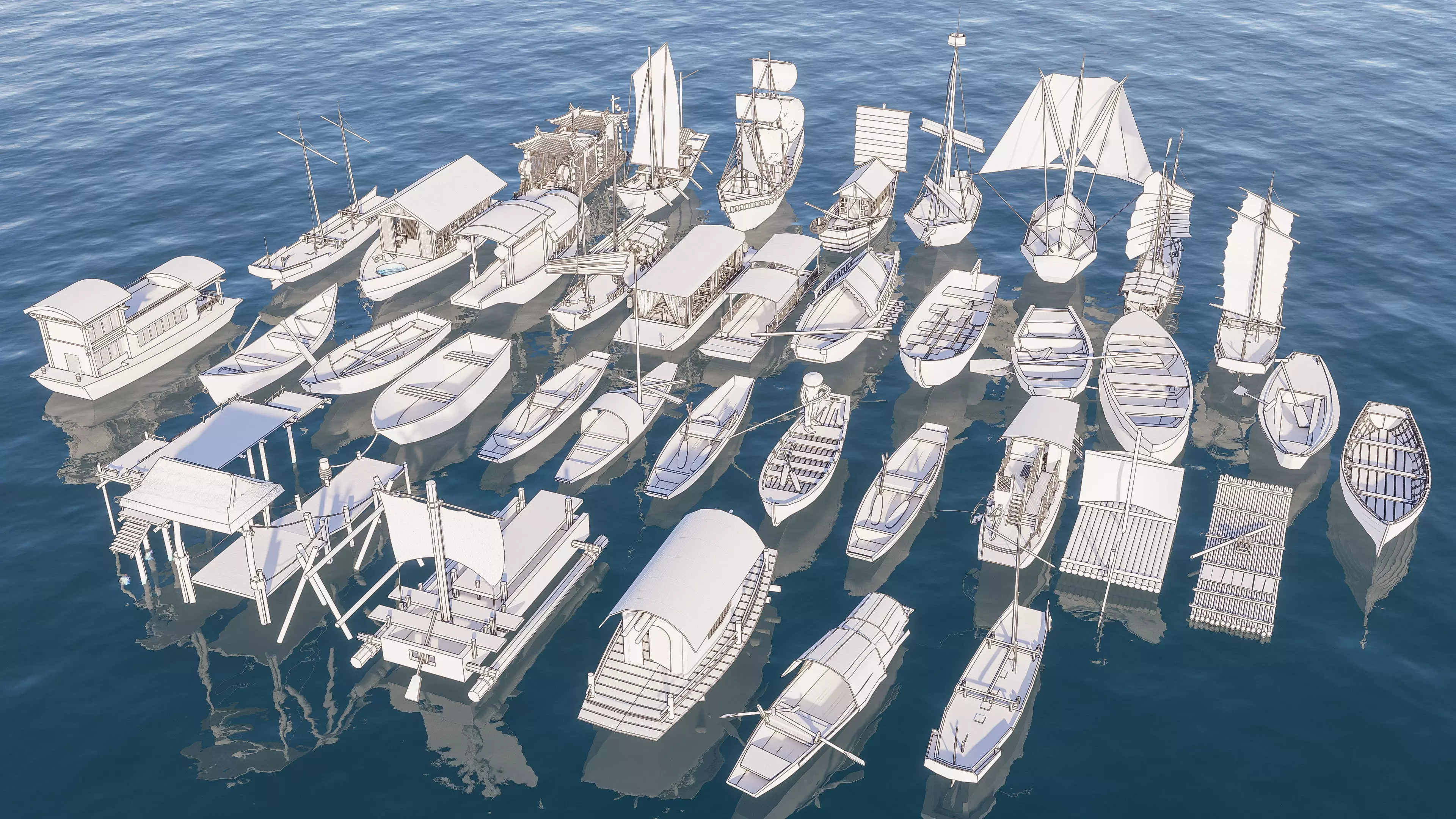 Wooden boat collection 1 Low-poly 3D model_21