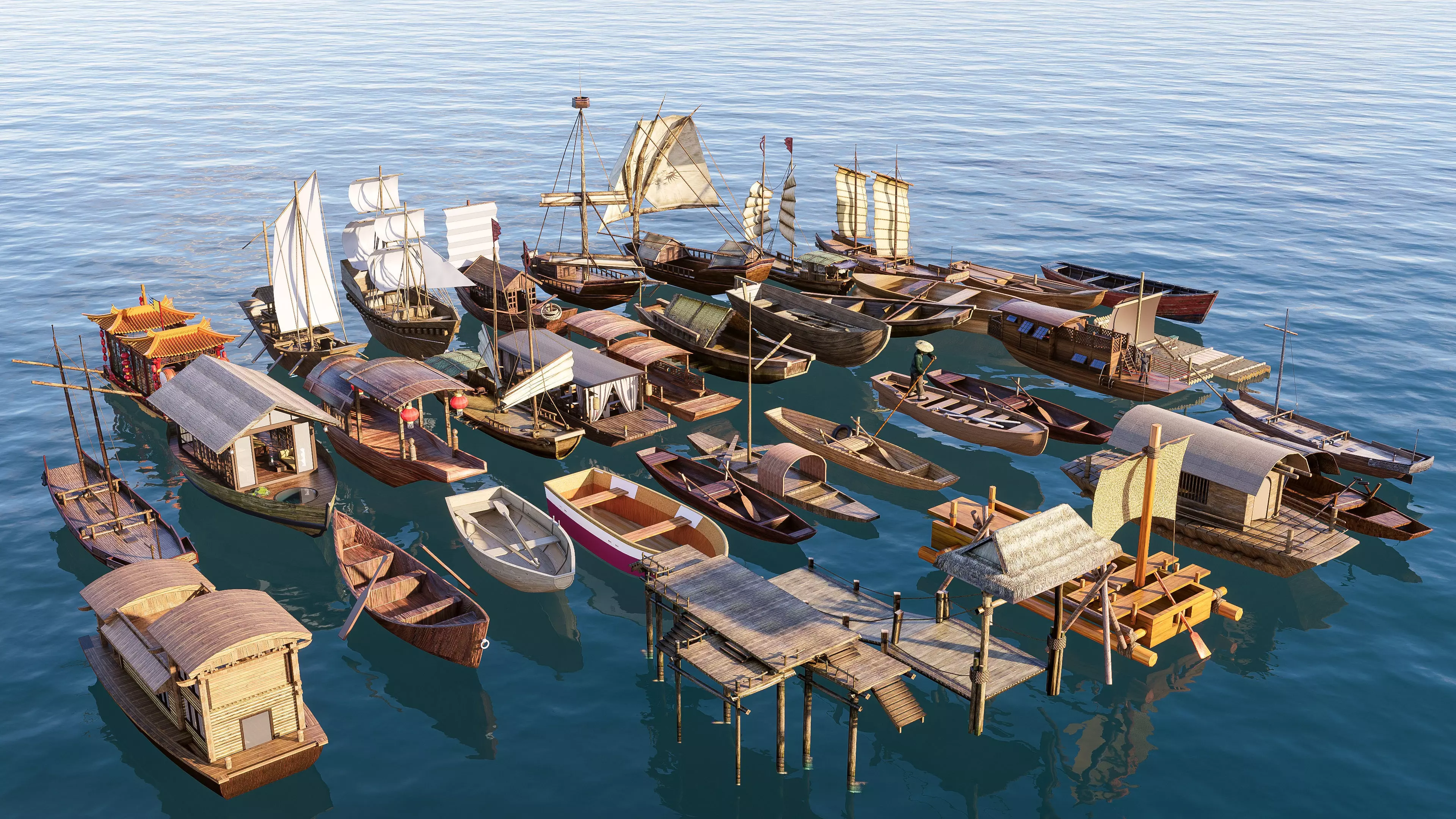 Wooden boat collection 1 Low-poly 3D model_6