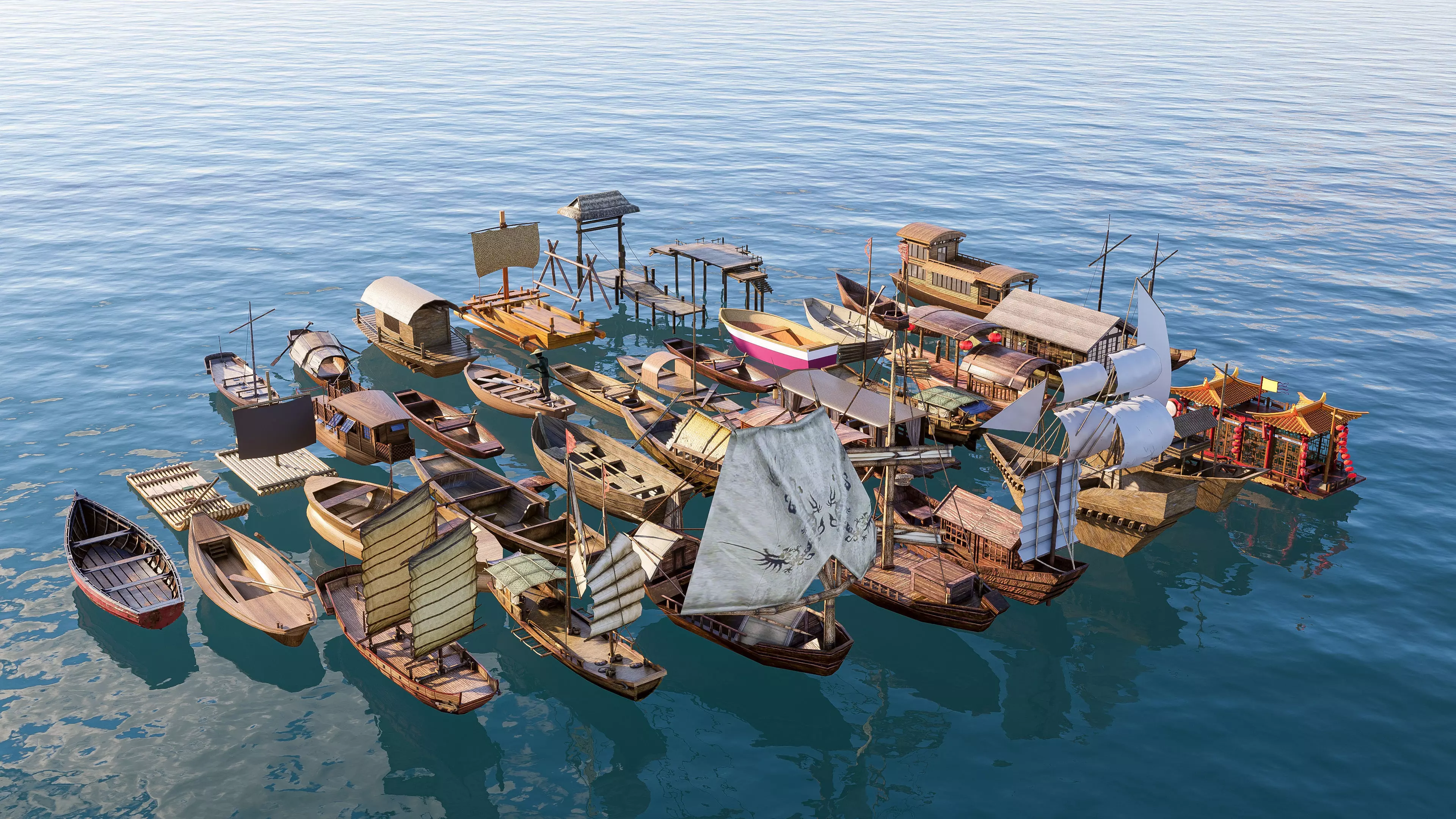 Wooden boat collection 1 Low-poly 3D model_10