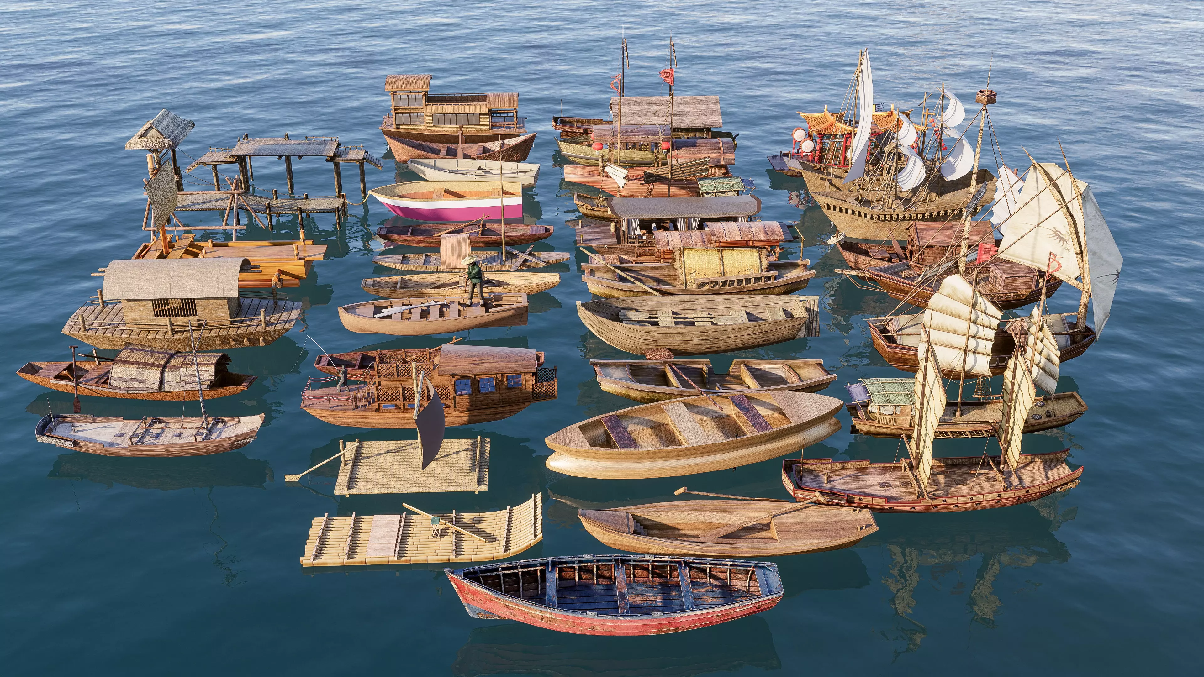Wooden boat collection 1 Low-poly 3D model_9