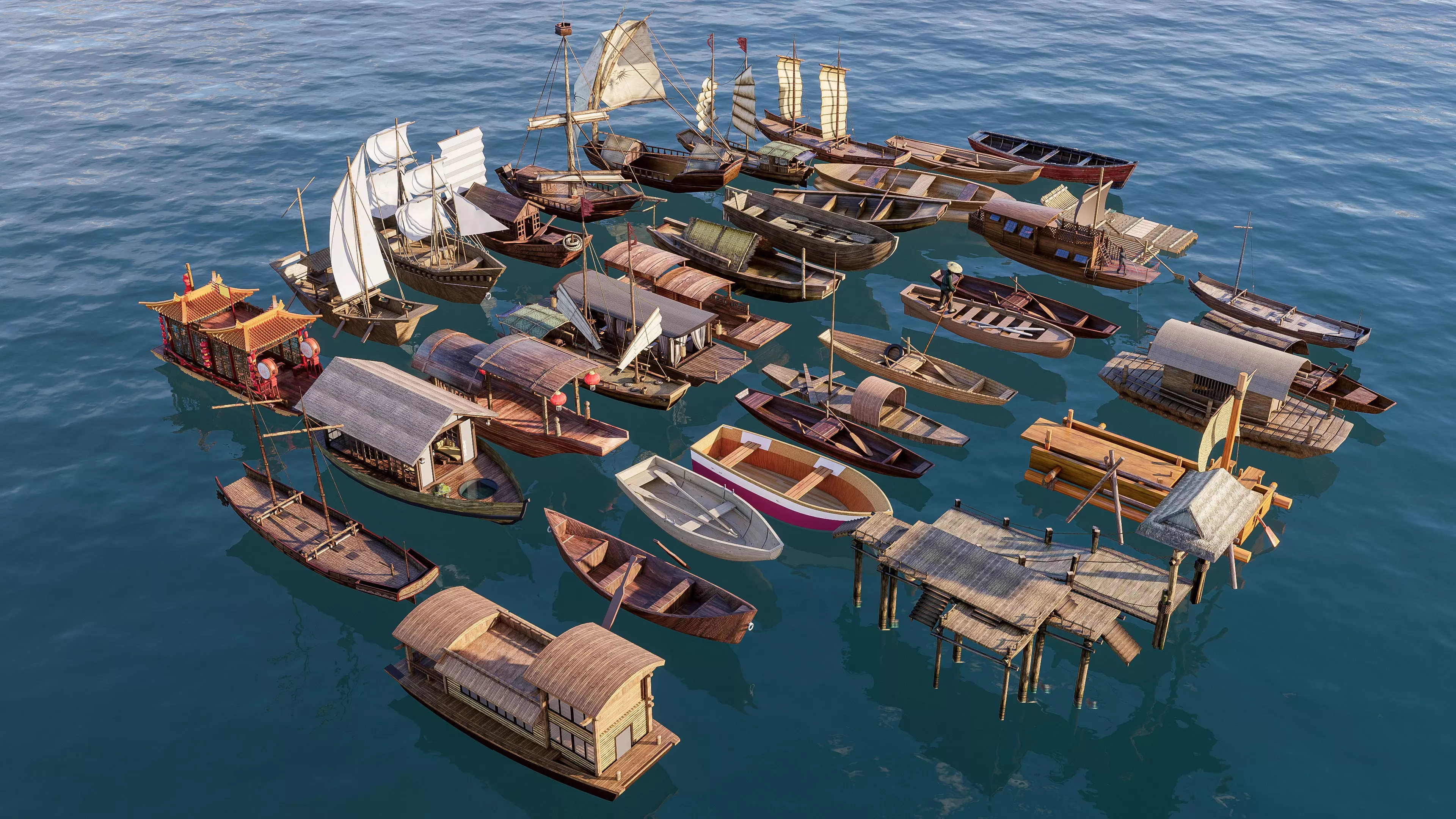 Wooden boat collection 1 Low-poly 3D model_3