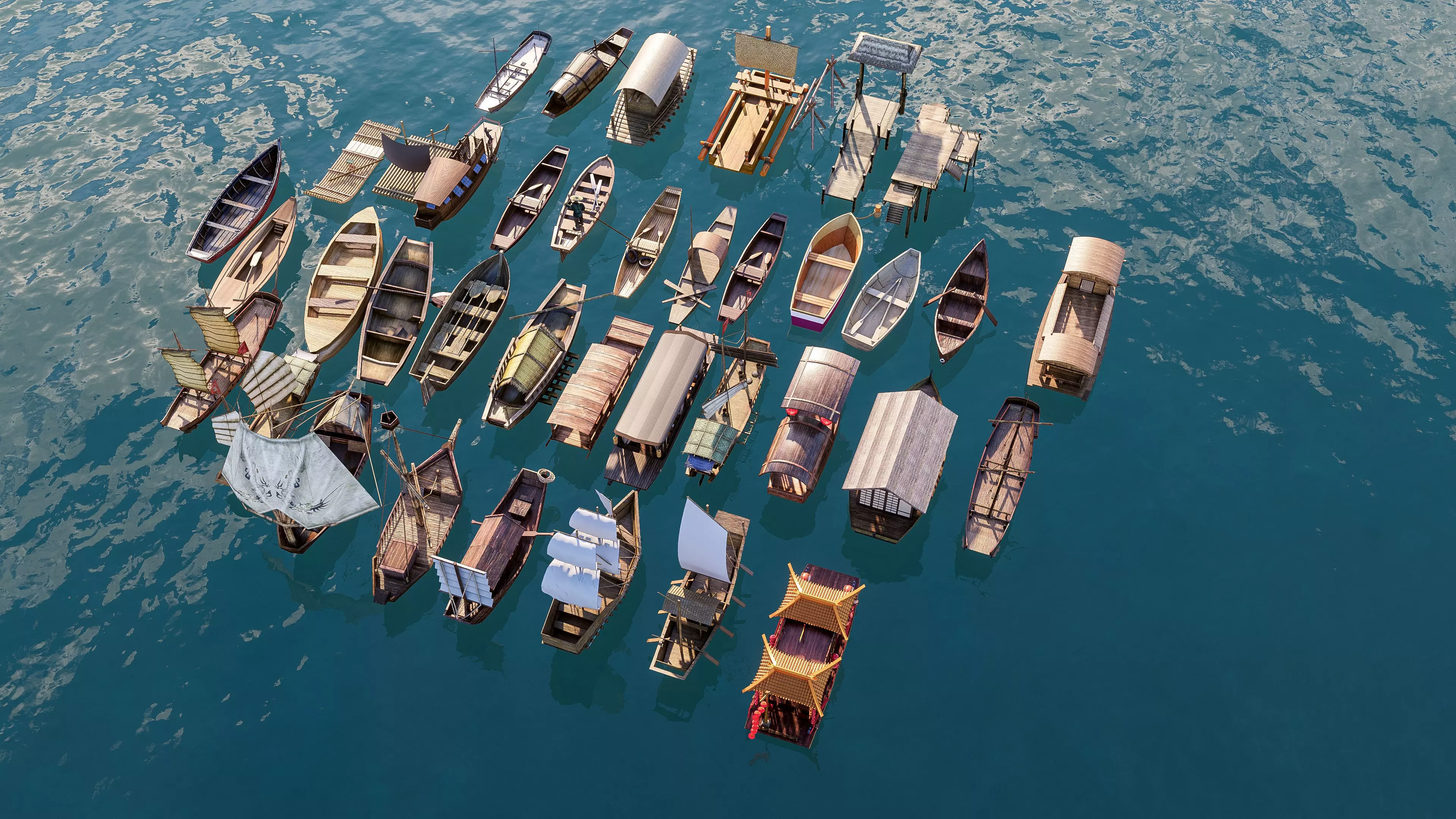 Wooden boat collection 1 Low-poly 3D model_17