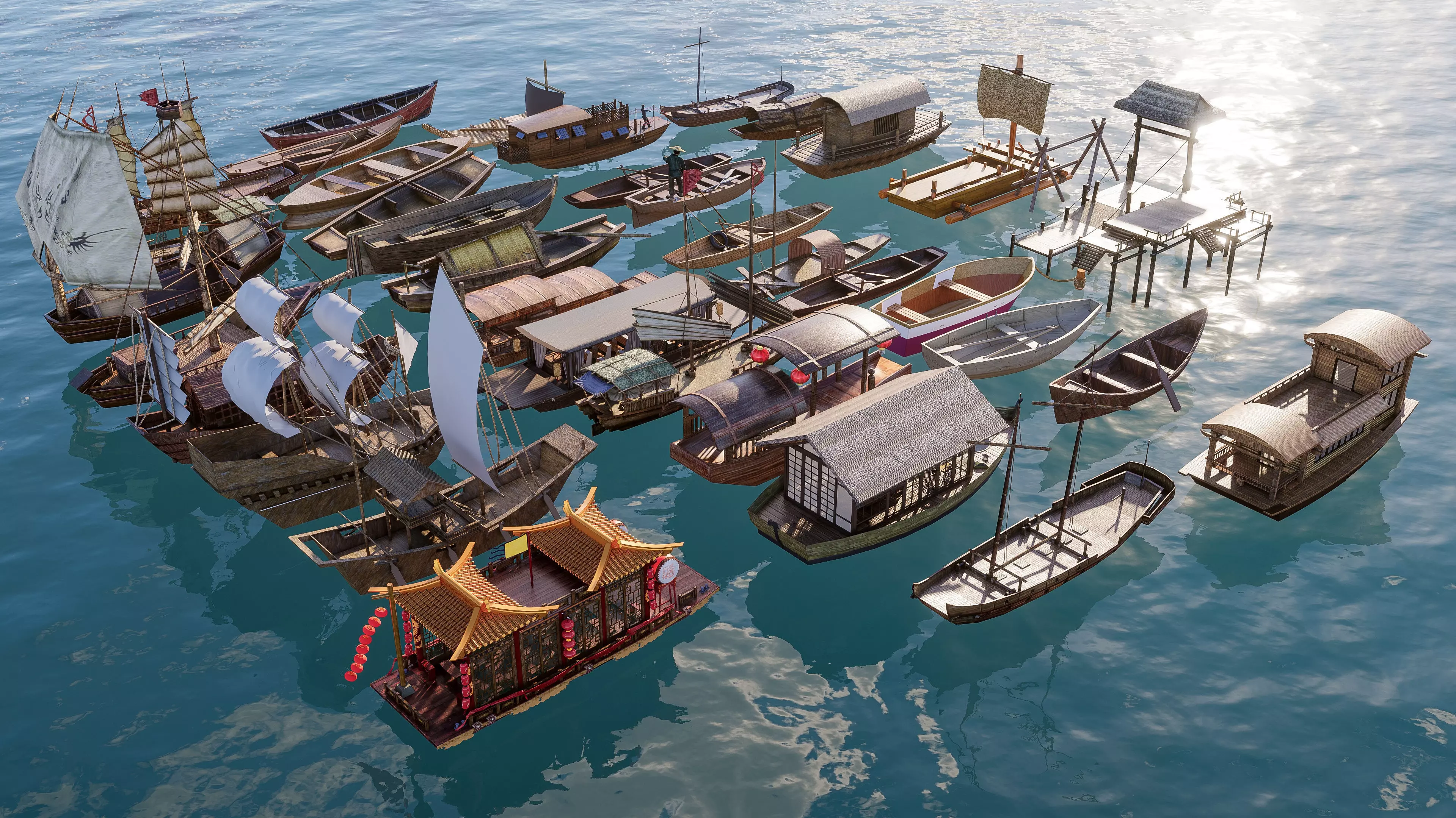 Wooden boat collection 1 Low-poly 3D model_12