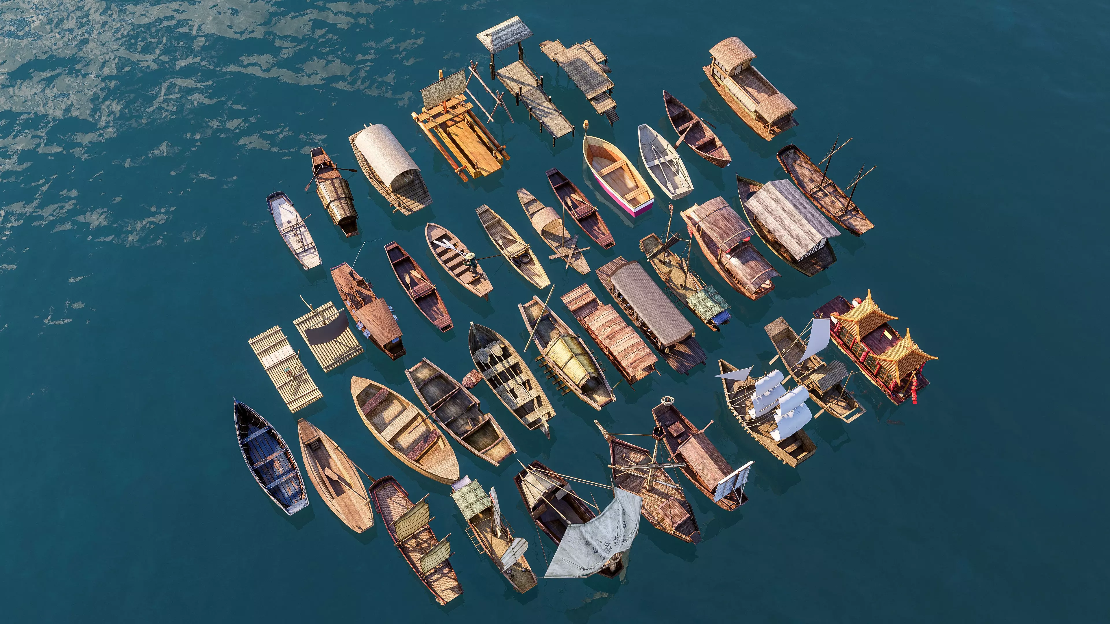 Wooden boat collection 1 Low-poly 3D model_16