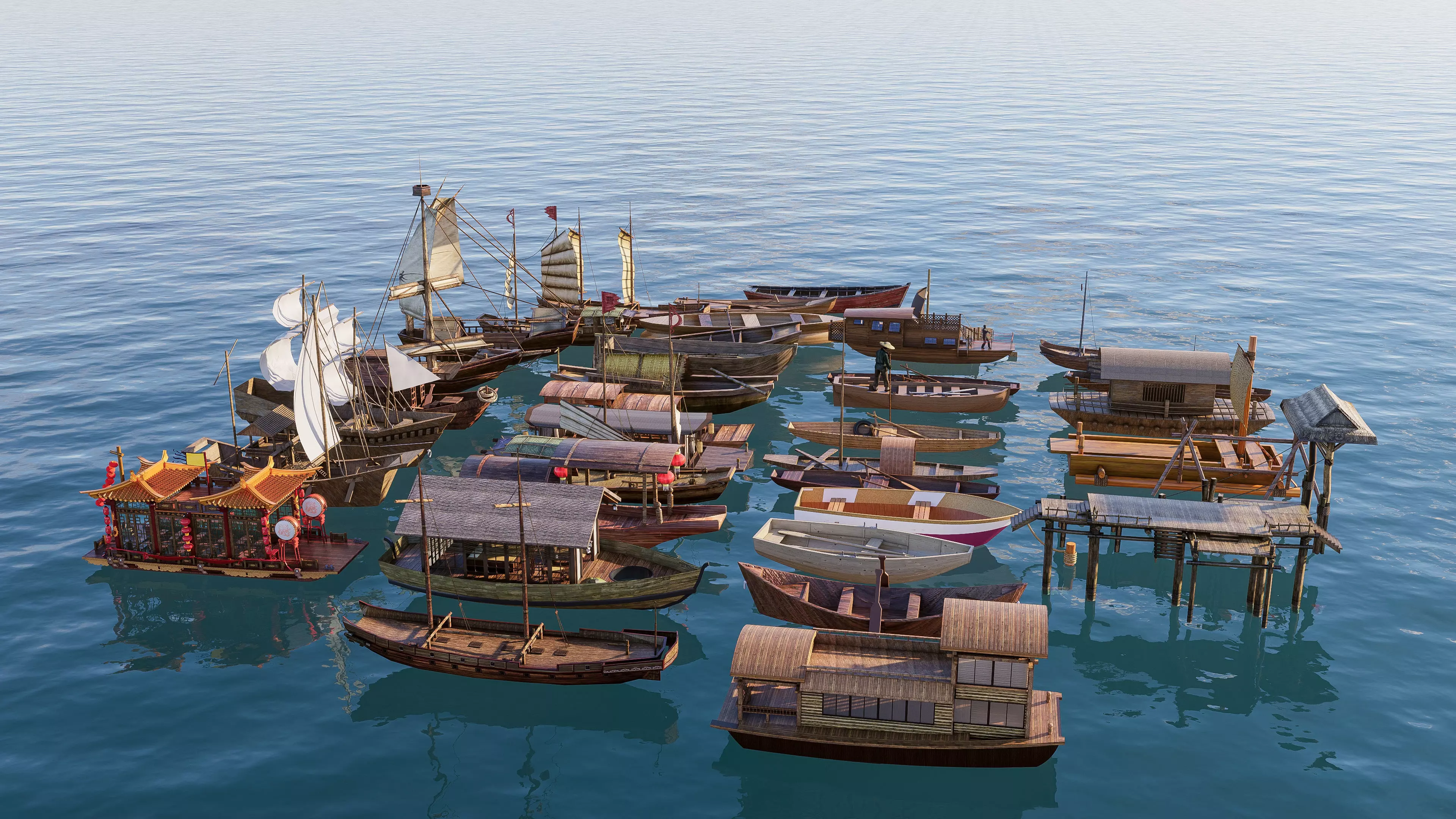 Wooden boat collection 1 Low-poly 3D model_13