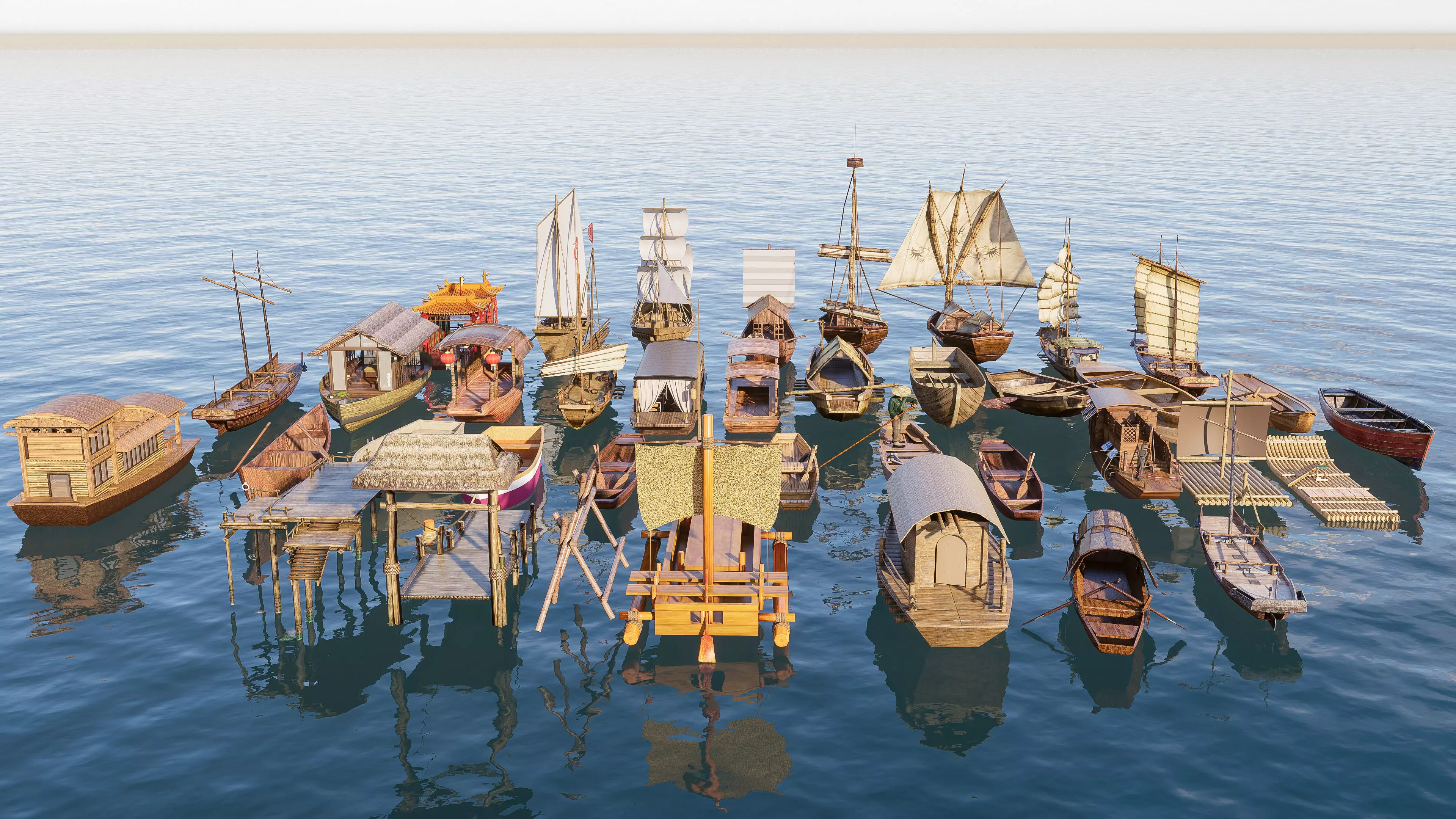 Wooden boat collection 1 Low-poly 3D model_7