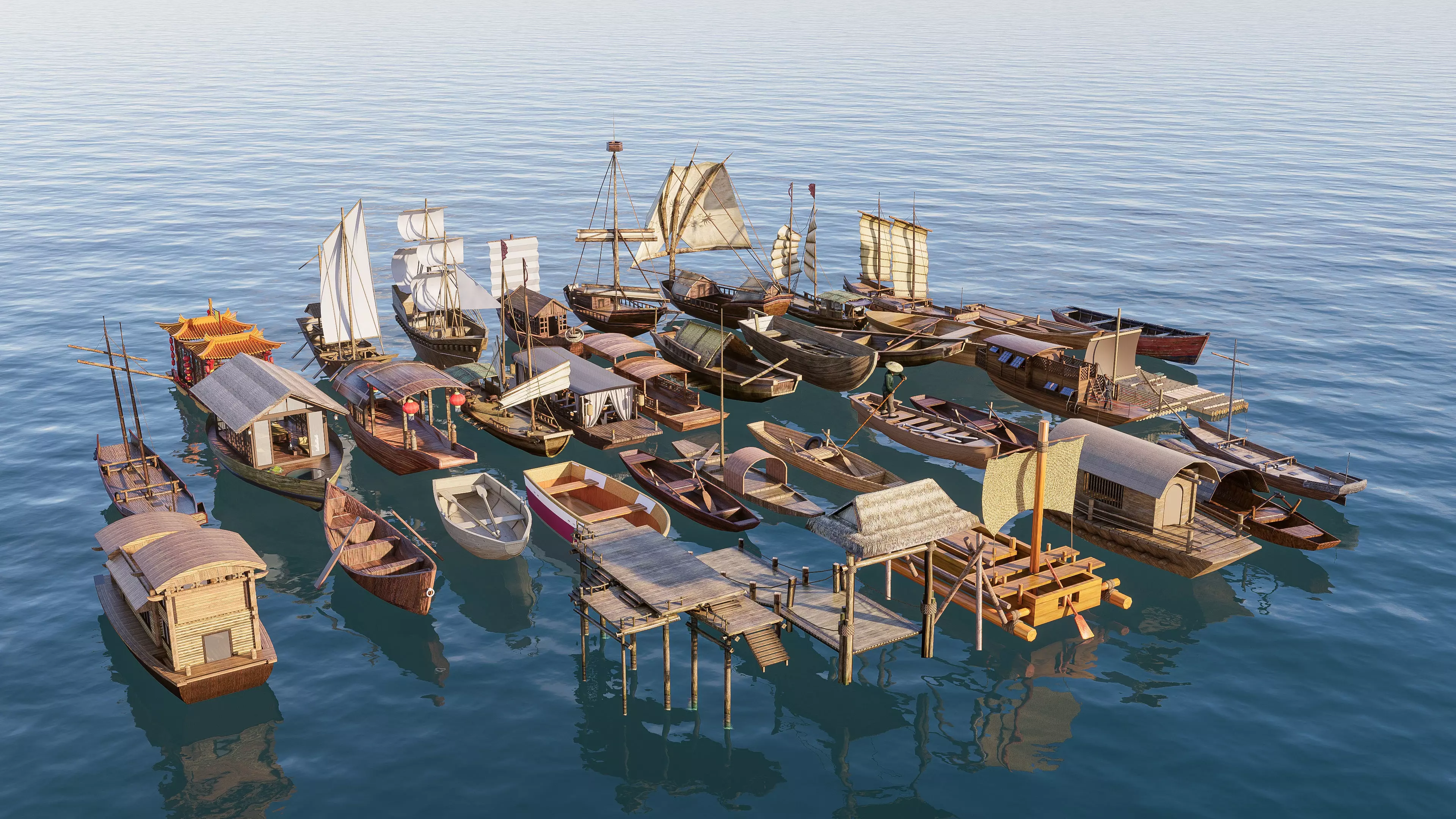 Wooden boat collection 1 Low-poly 3D model_14