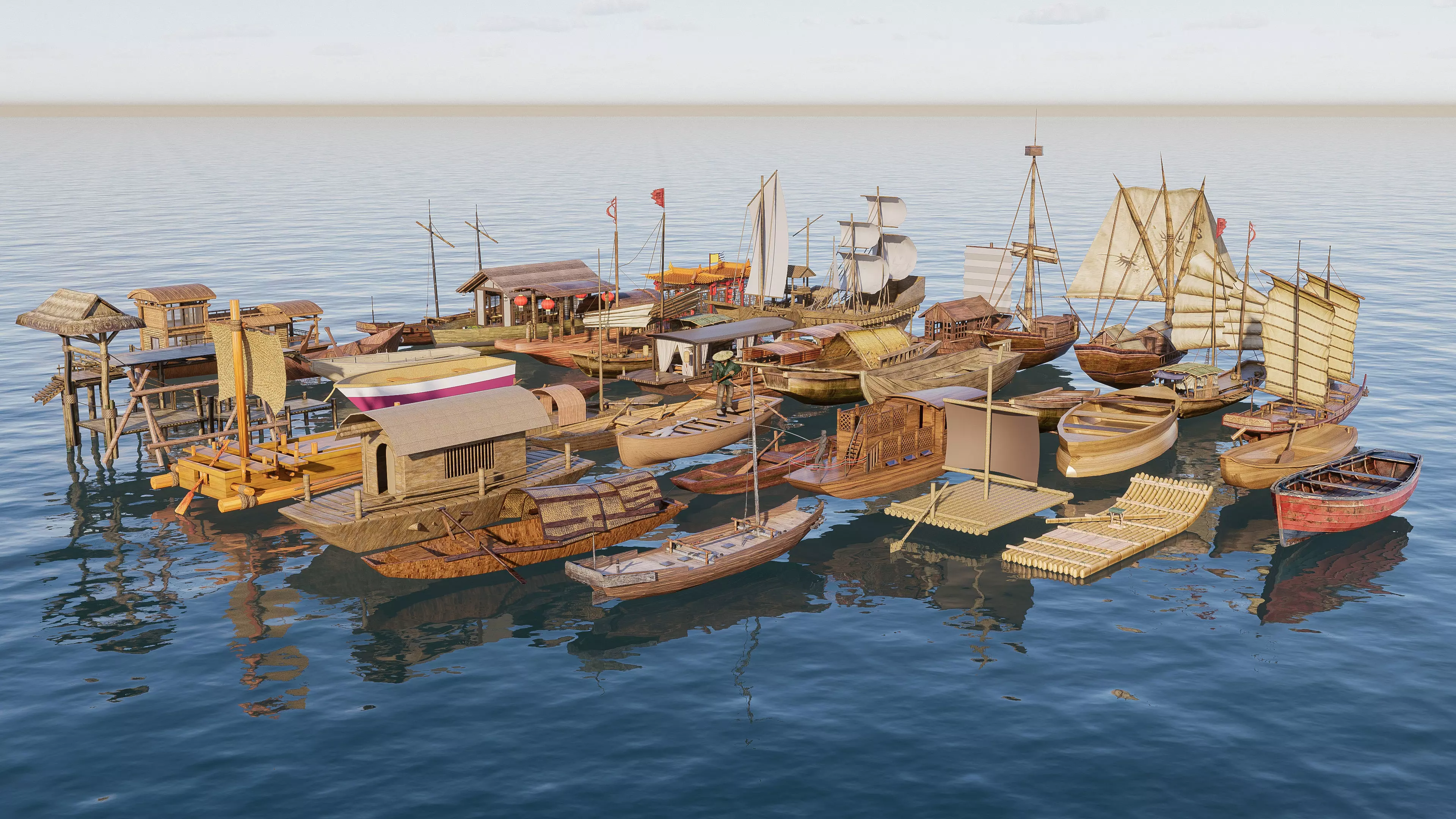 Wooden boat collection 1 Low-poly 3D model_8