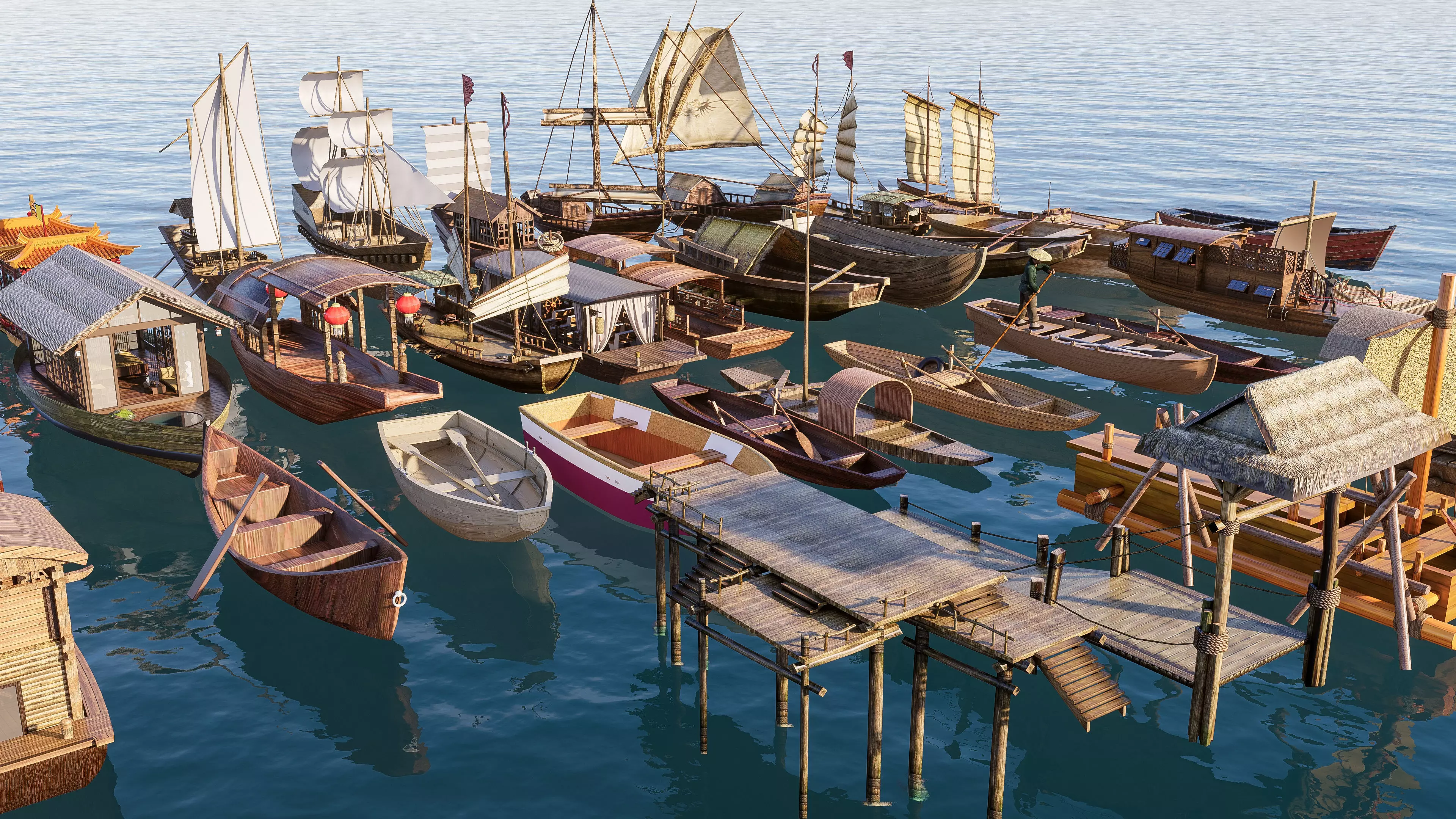 Wooden boat collection 1 Low-poly 3D model_5