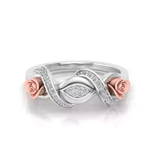 Diamond Women Rose Flower Gold Ring 