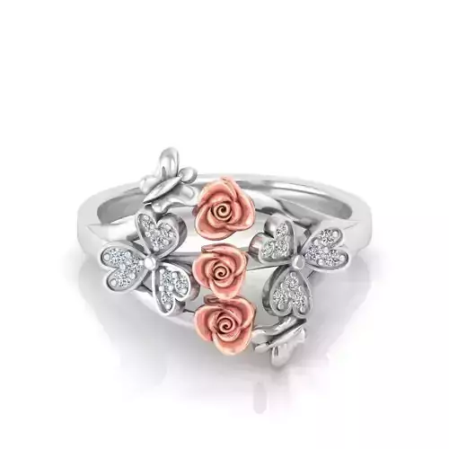 Diamond Women Rose Flower Gold Ring 