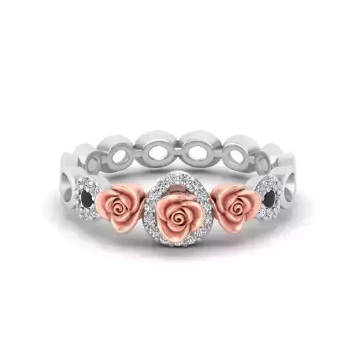 Diamond Women Rose Flower Gold Ring 