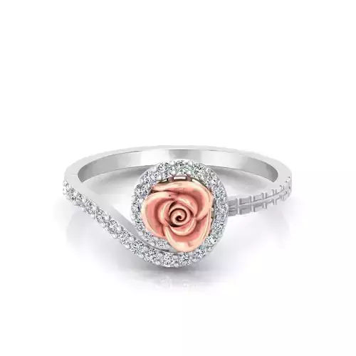 Diamond Women Rose Flower Gold Ring 