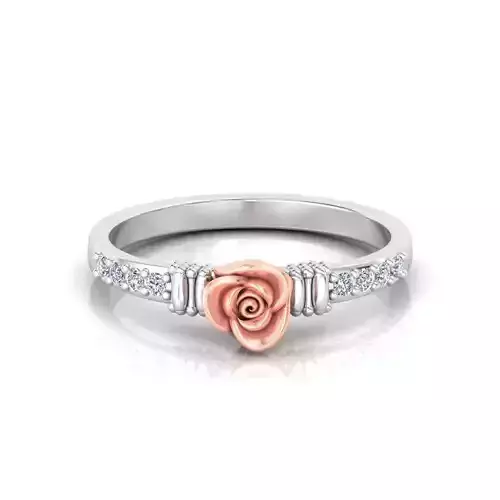 Diamond Women Rose Flower Gold Ring 