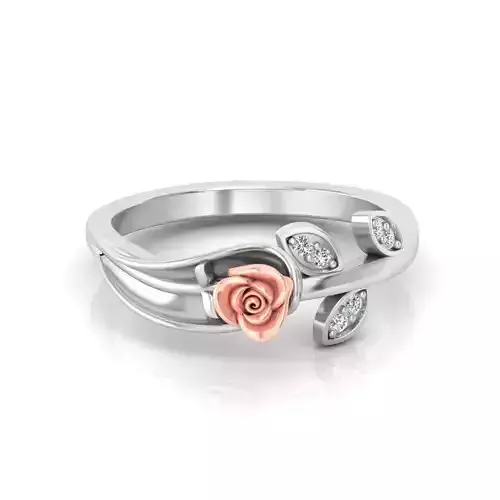 Diamond Women Rose Flower Gold Ring 