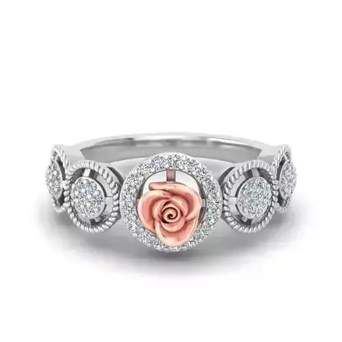Diamond Women Rose Flower Gold Ring 