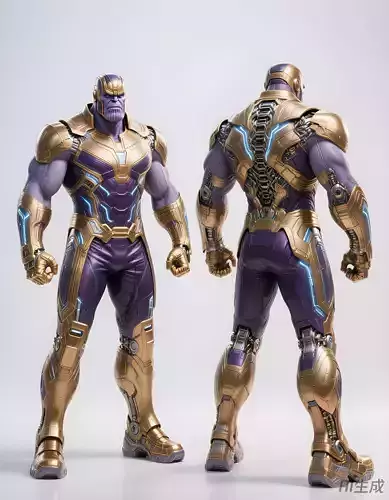 Thanos in  Iron Man Style Exosuit  Gold  Violet Cyber Armor