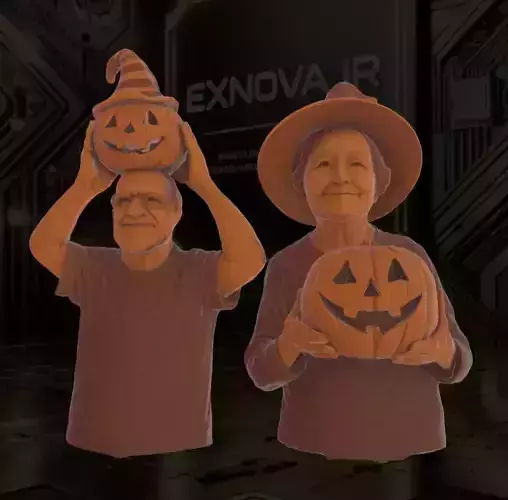 Wood Style Halloween Witch Couple Sculpture for 3D Print