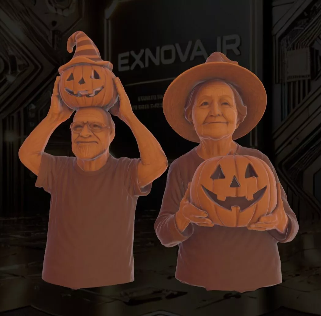 Wood Style Halloween Witch Couple Sculpture for 3D Print 3D print model