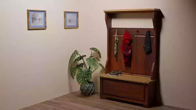 Rustic Wooden Hall Tree or Coat Rack