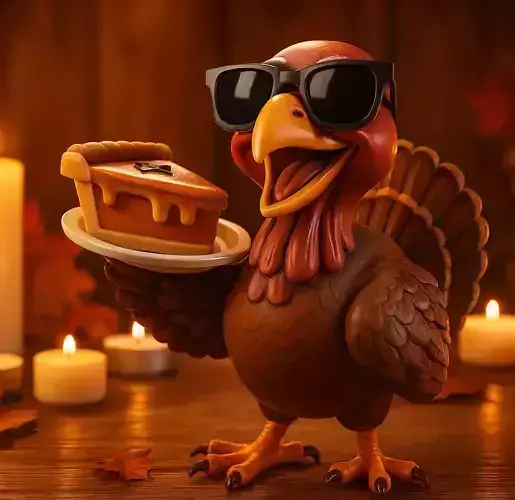 Cool Turkey with Sunglasses Holding Pumpkin
