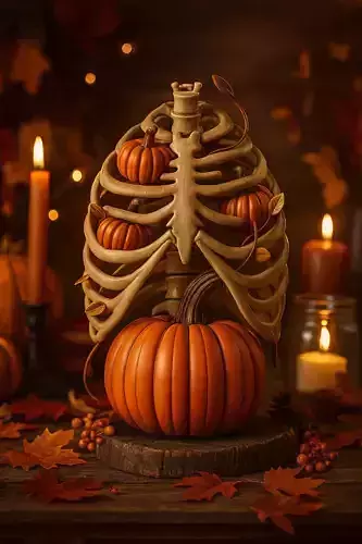 Halloween Rib Cage with Pumpkins