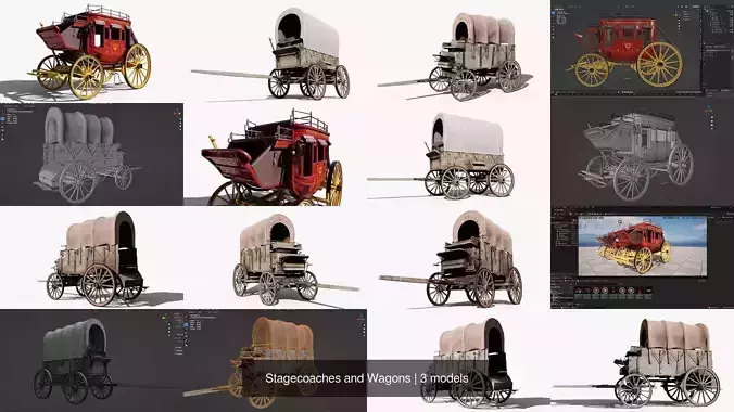 Stagecoaches and Wagons 3D Model Collection Stagecoaches and Wagons 3D Model Collection
