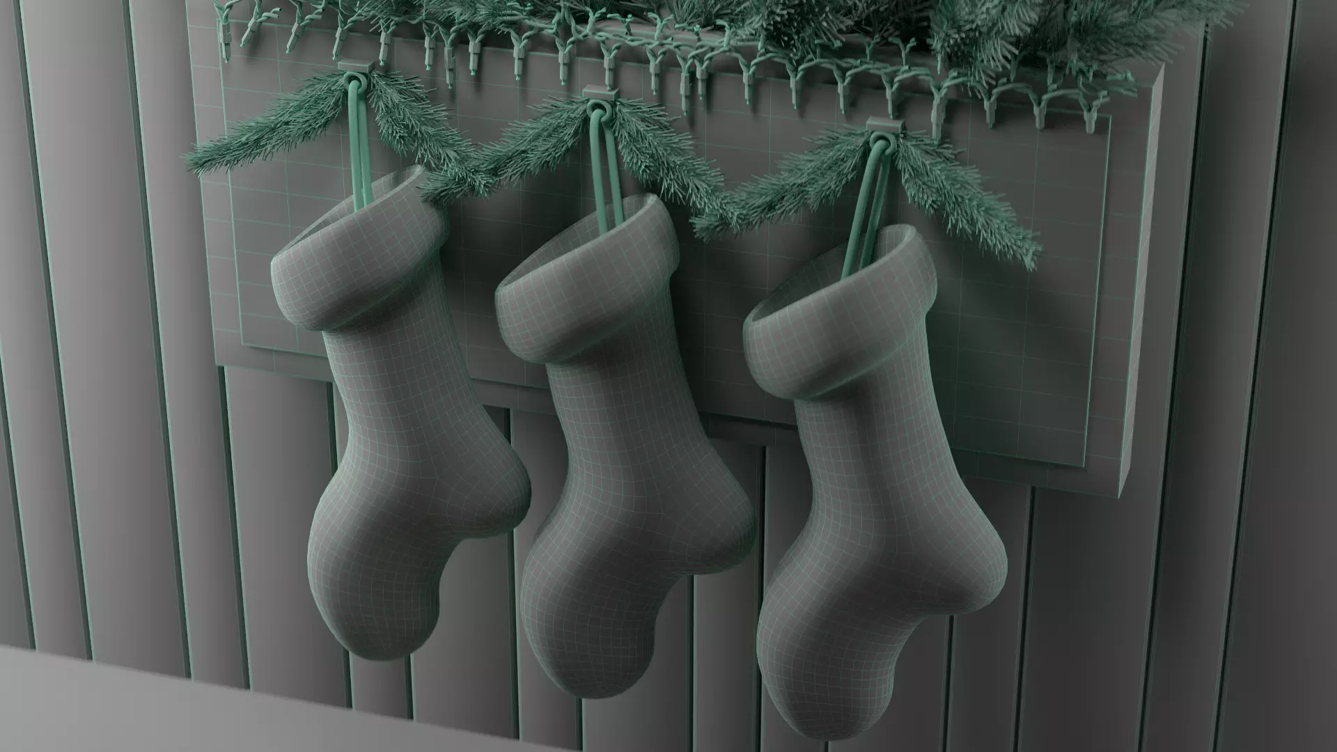 Christmas Stockings Set Low-poly 3D model_11