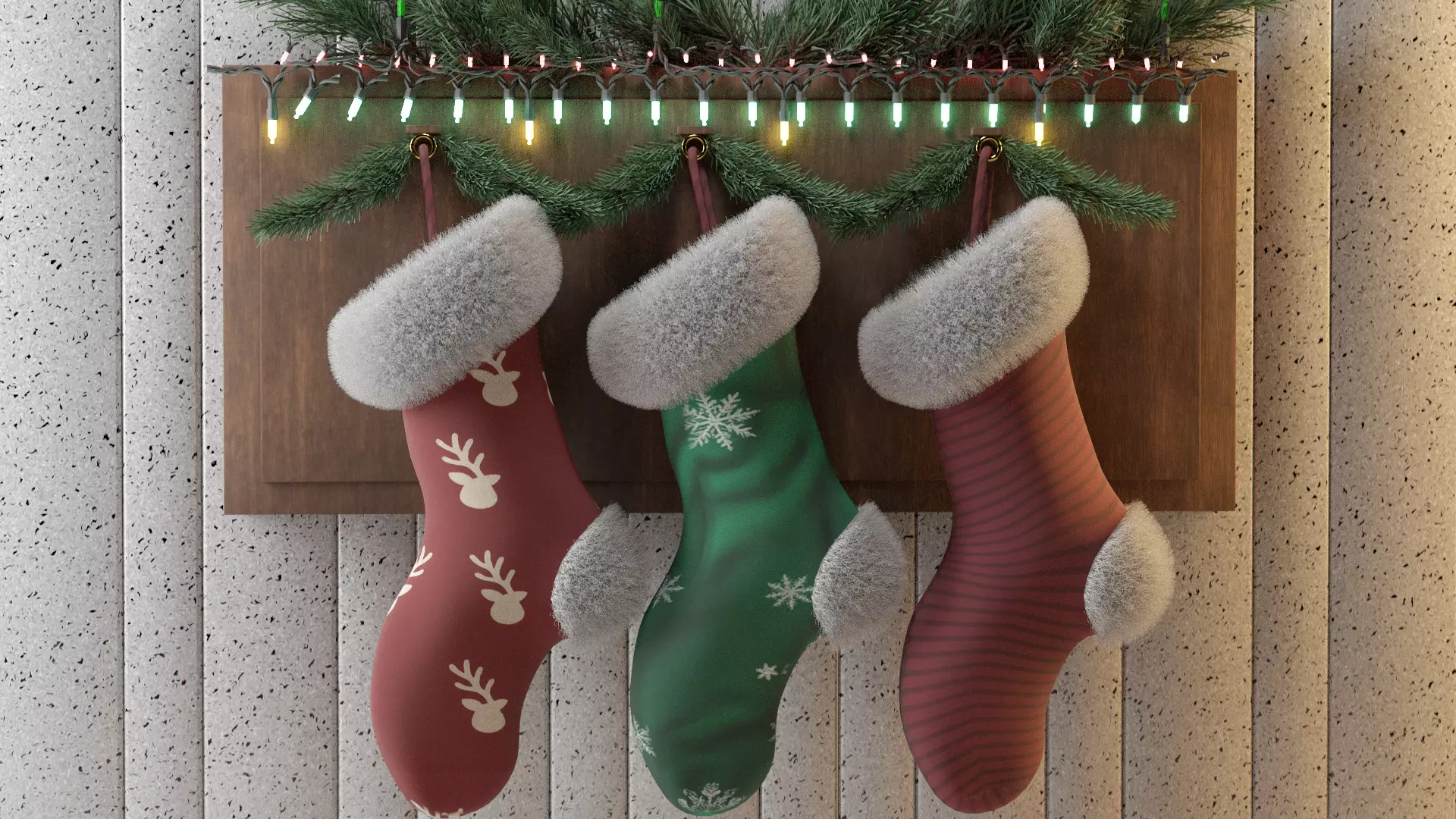 Christmas Stockings Set Low-poly 3D model_1