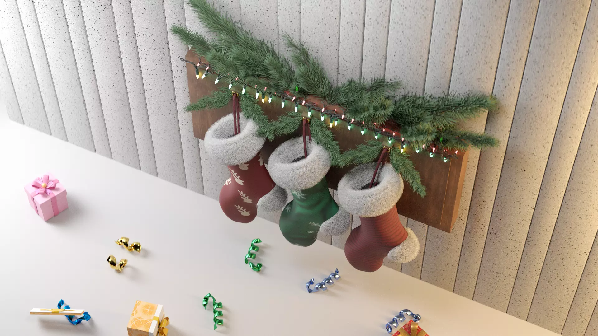 Christmas Stockings Set Low-poly 3D model_3