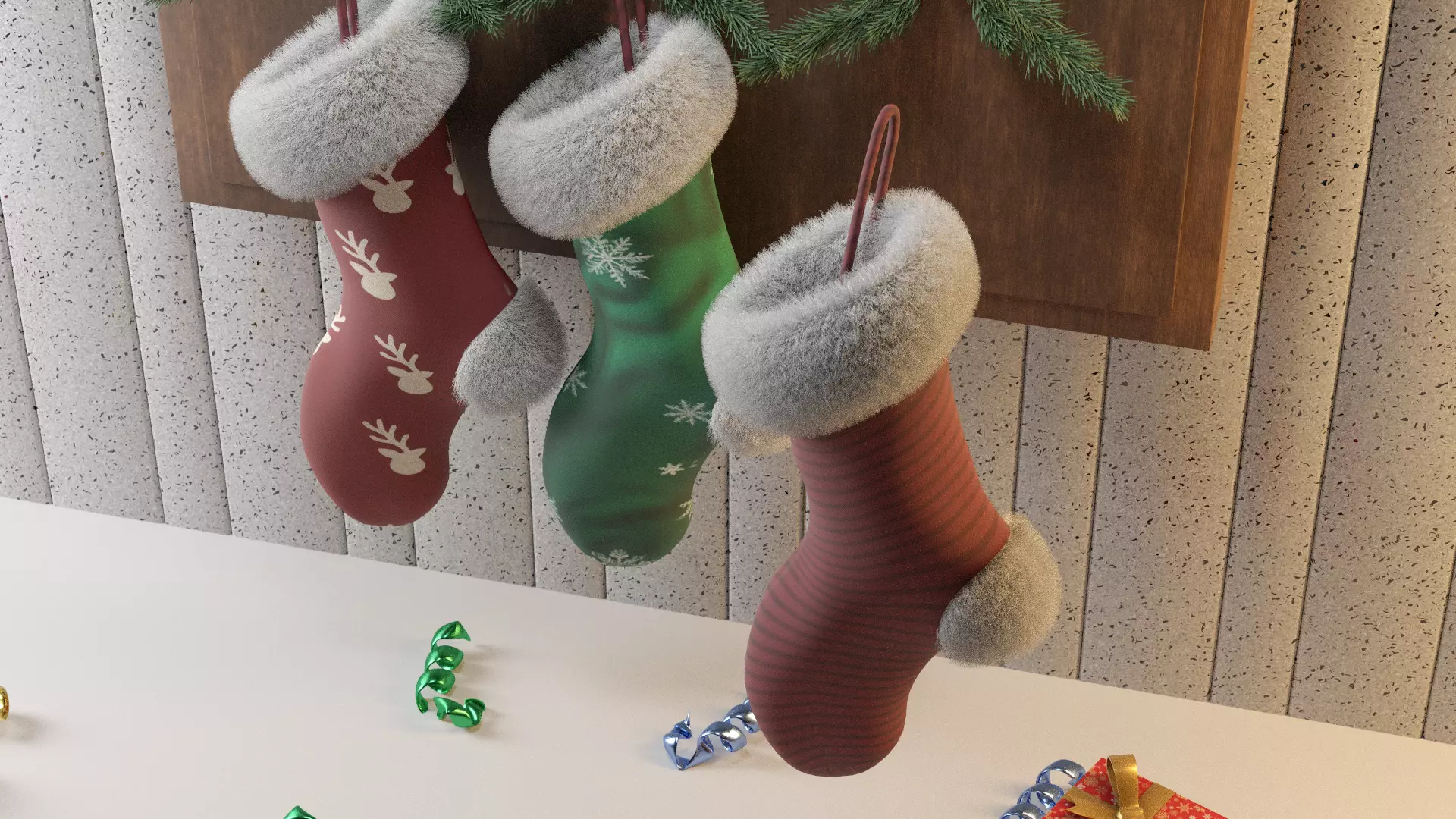 Christmas Stockings Set Low-poly 3D model_2
