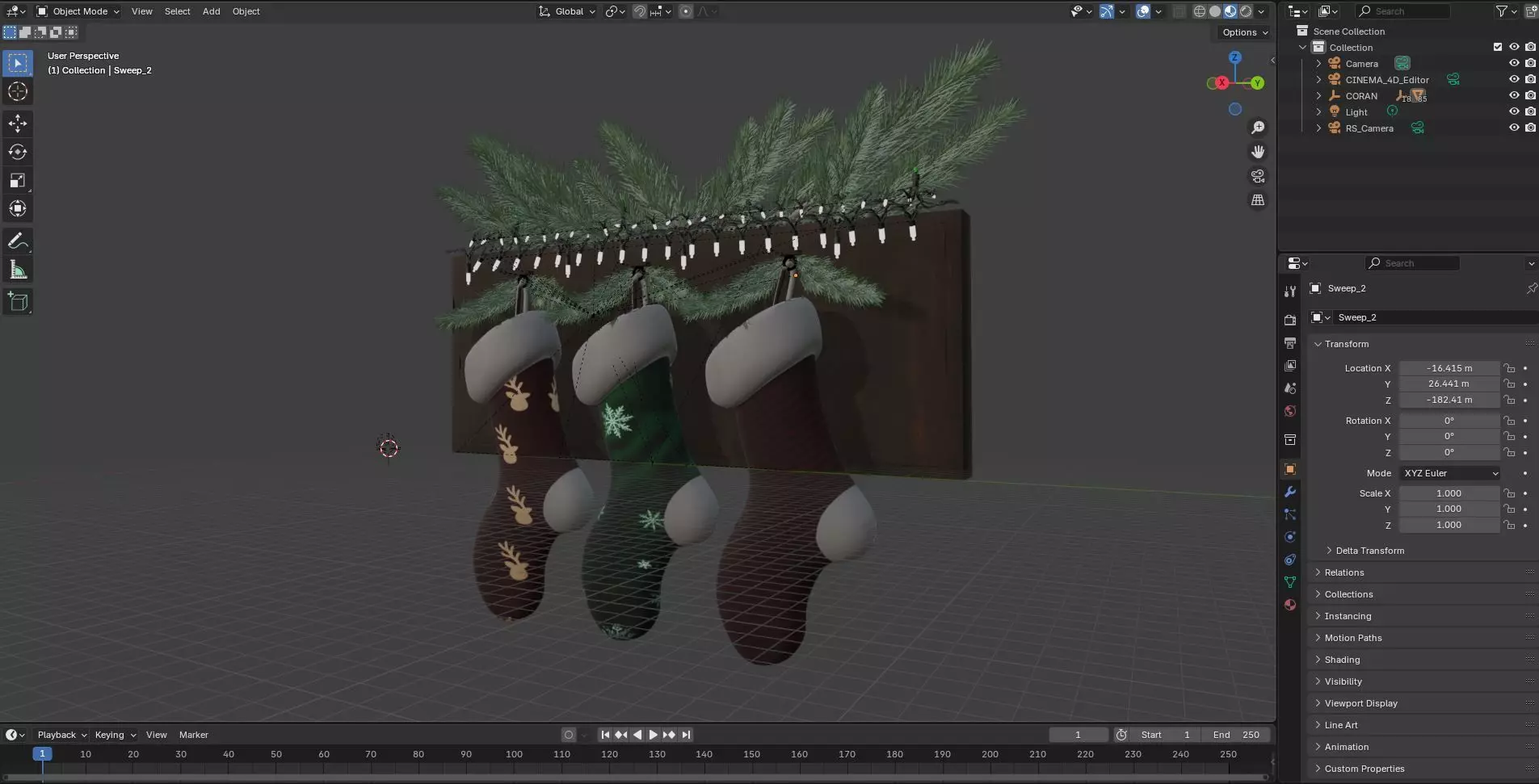 Christmas Stockings Set Low-poly 3D model_6
