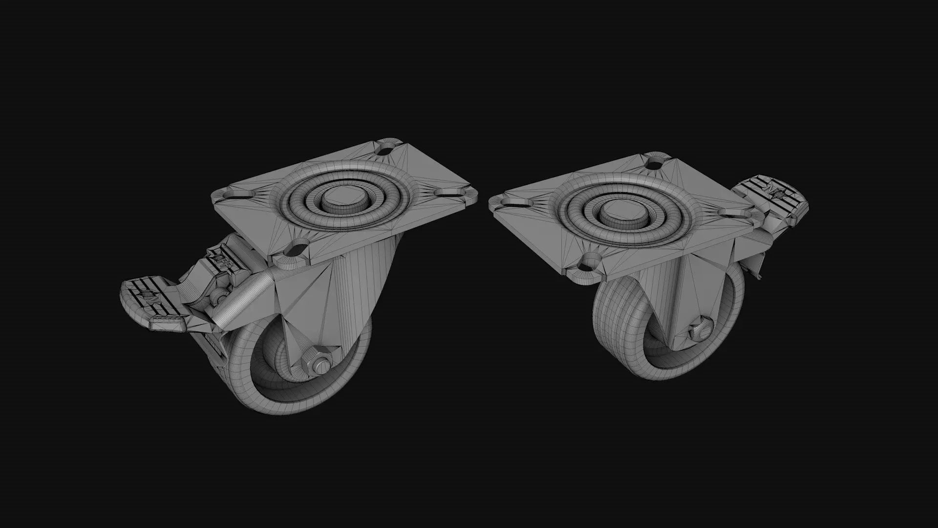 Industrial swivel wheel with brake 3D model_9