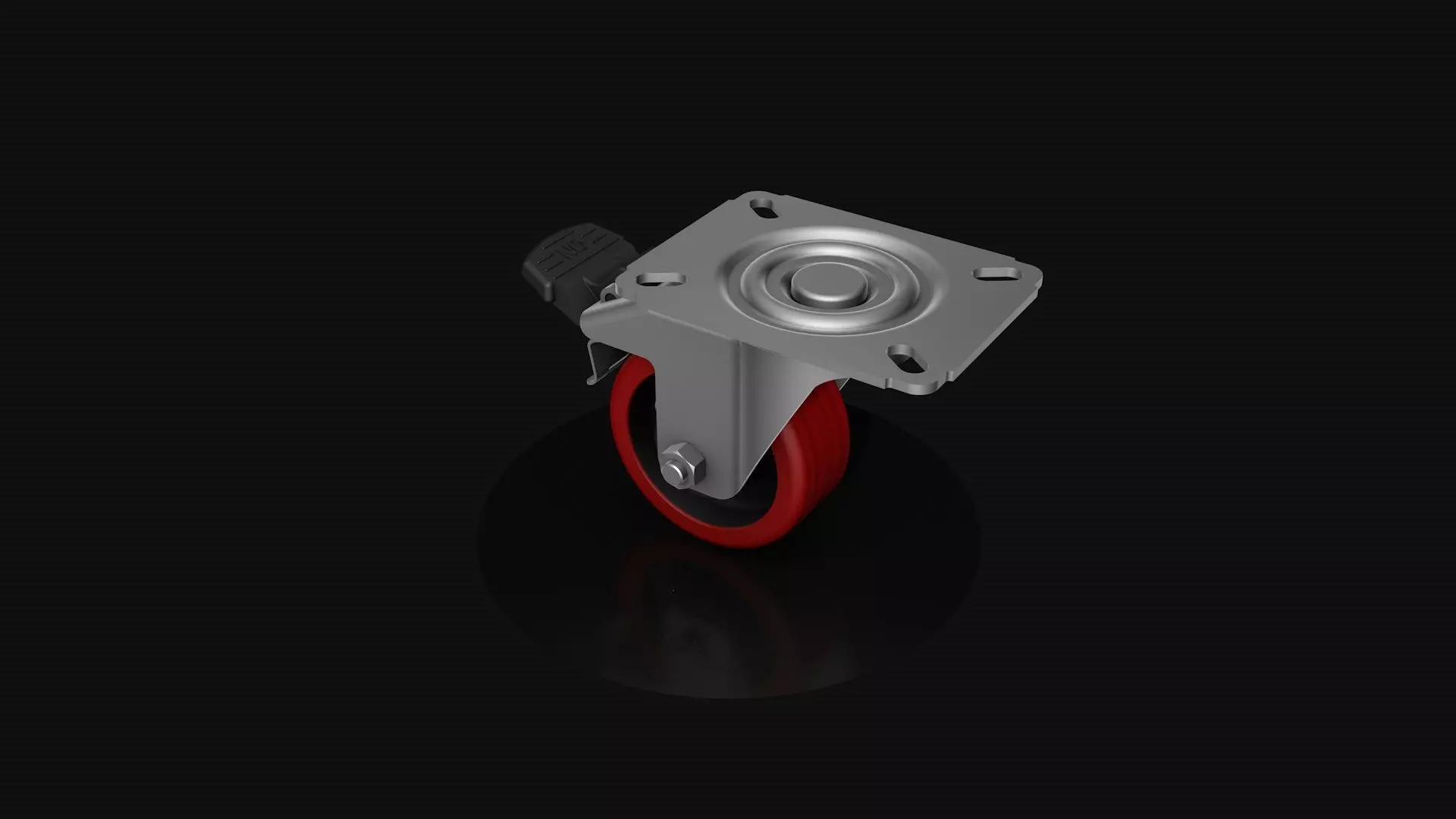Industrial swivel wheel with brake 3D model_4