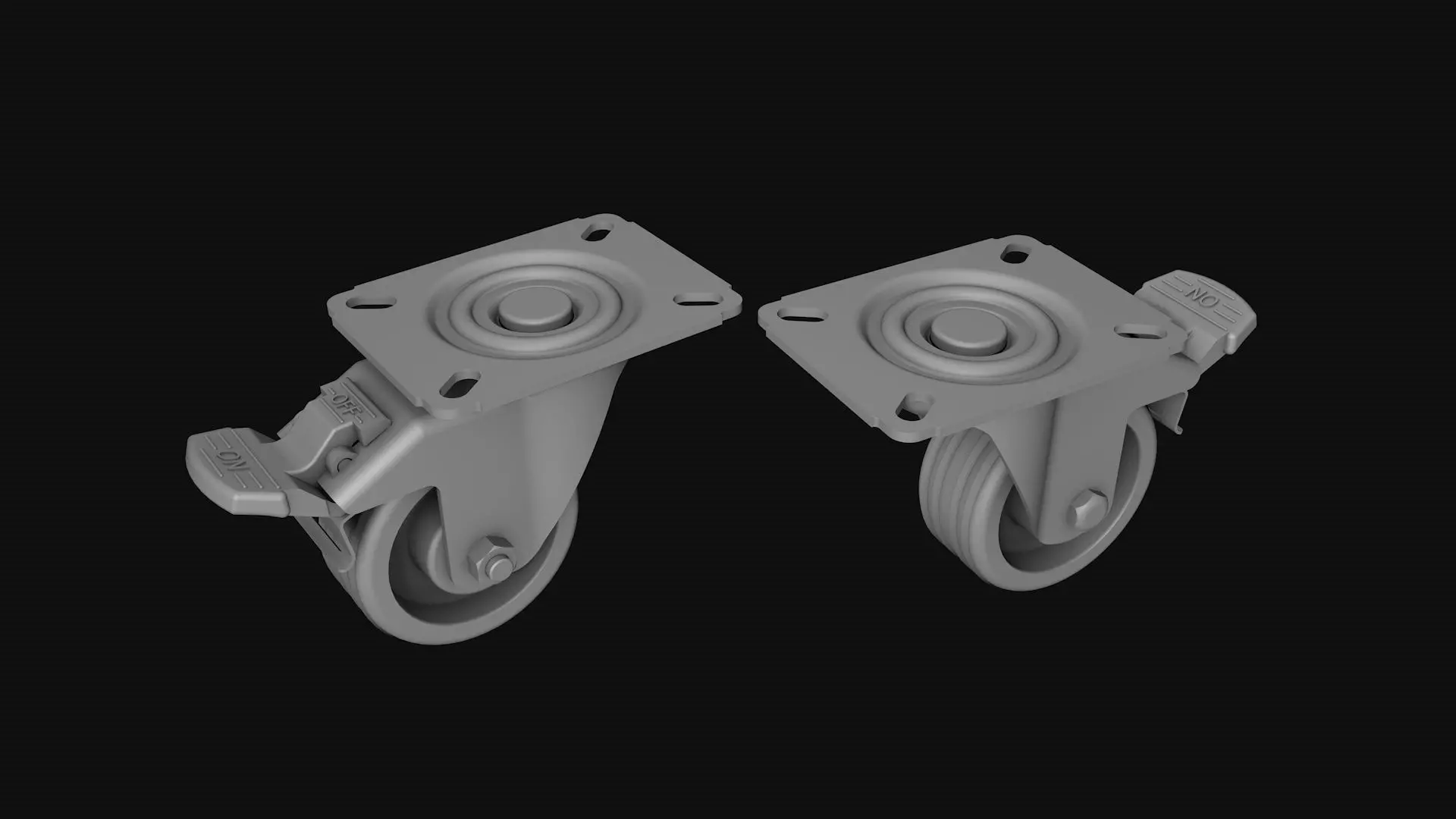 Industrial swivel wheel with brake 3D model_8