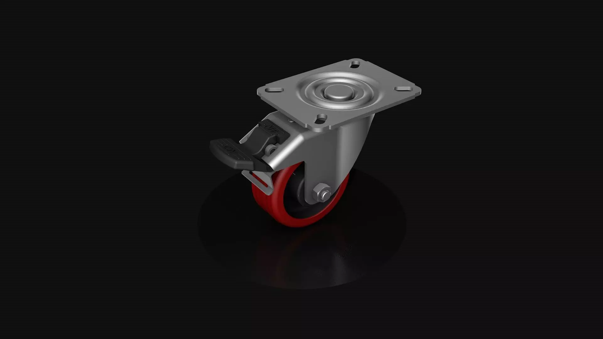 Industrial swivel wheel with brake 3D model_0