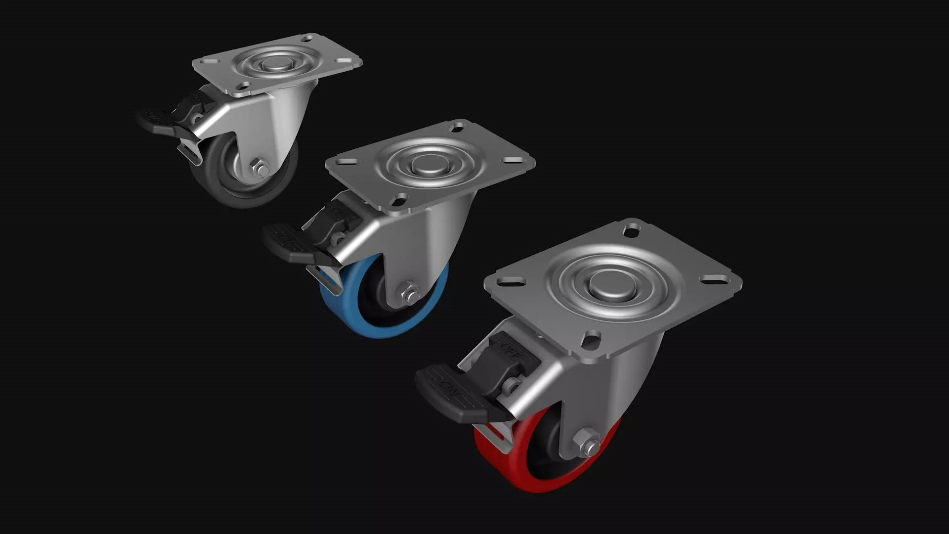 Industrial swivel wheel with brake 3D model_6