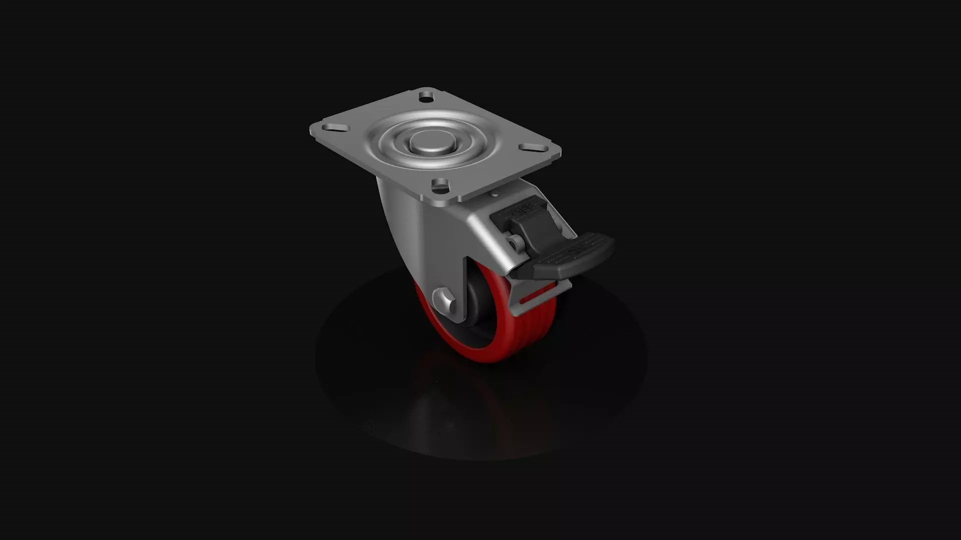 Industrial swivel wheel with brake 3D model_1