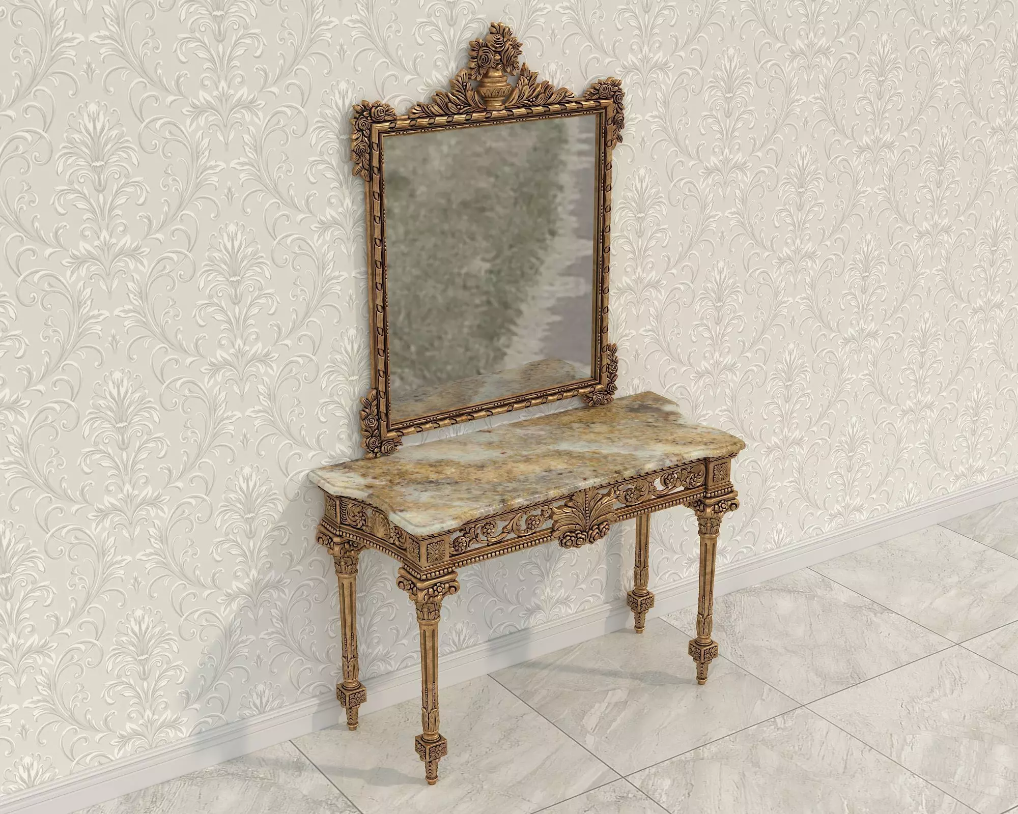 Classic European Style Console Table 7 3D model_5