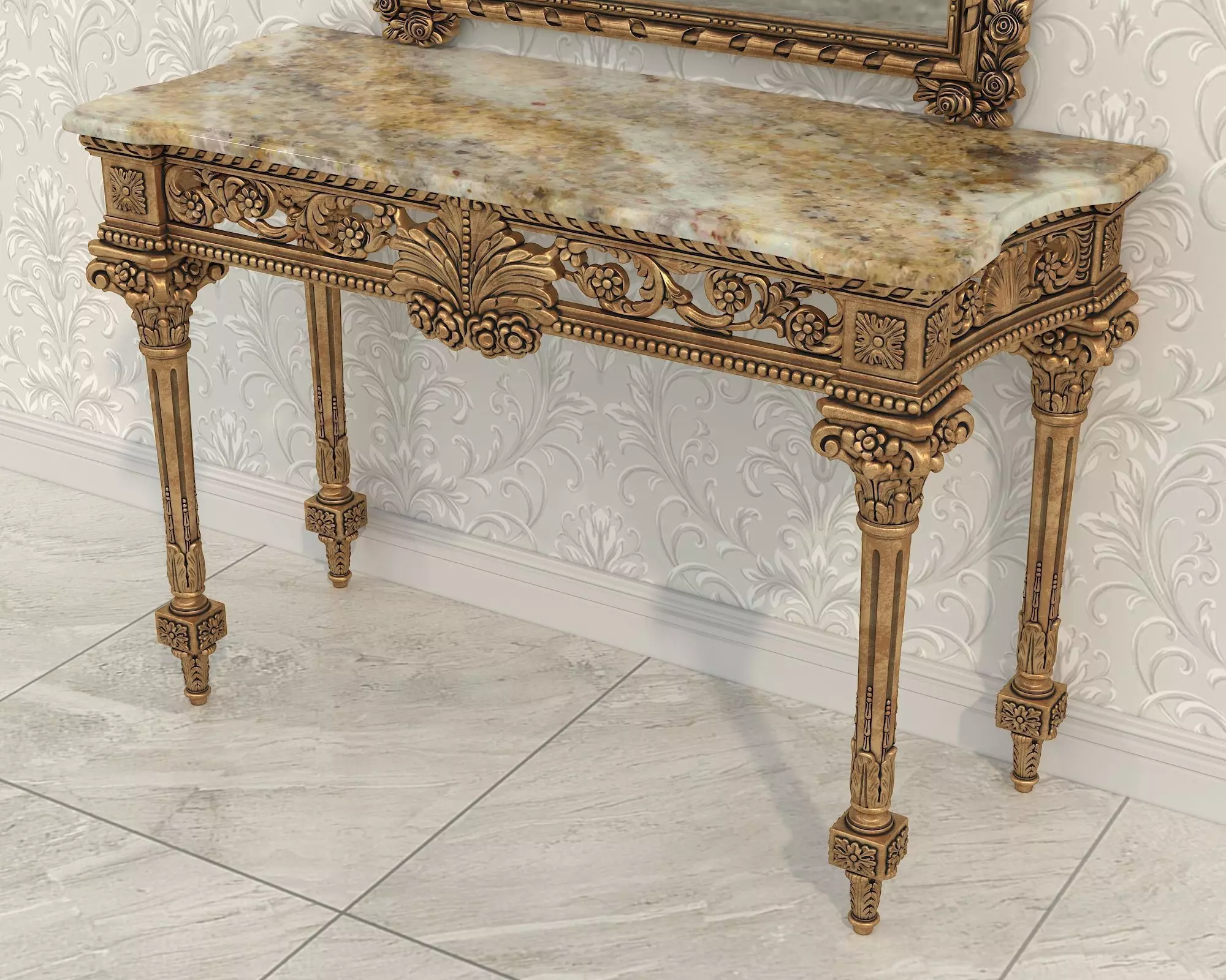 Classic European Style Console Table 7 3D model_4