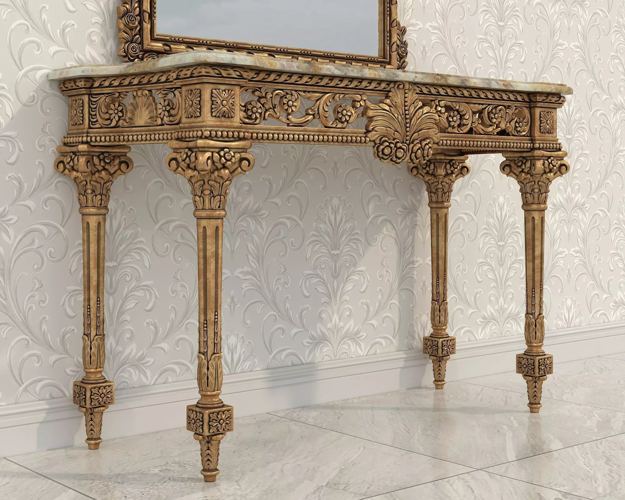 Classic European Style Console Table 7 3D model_2