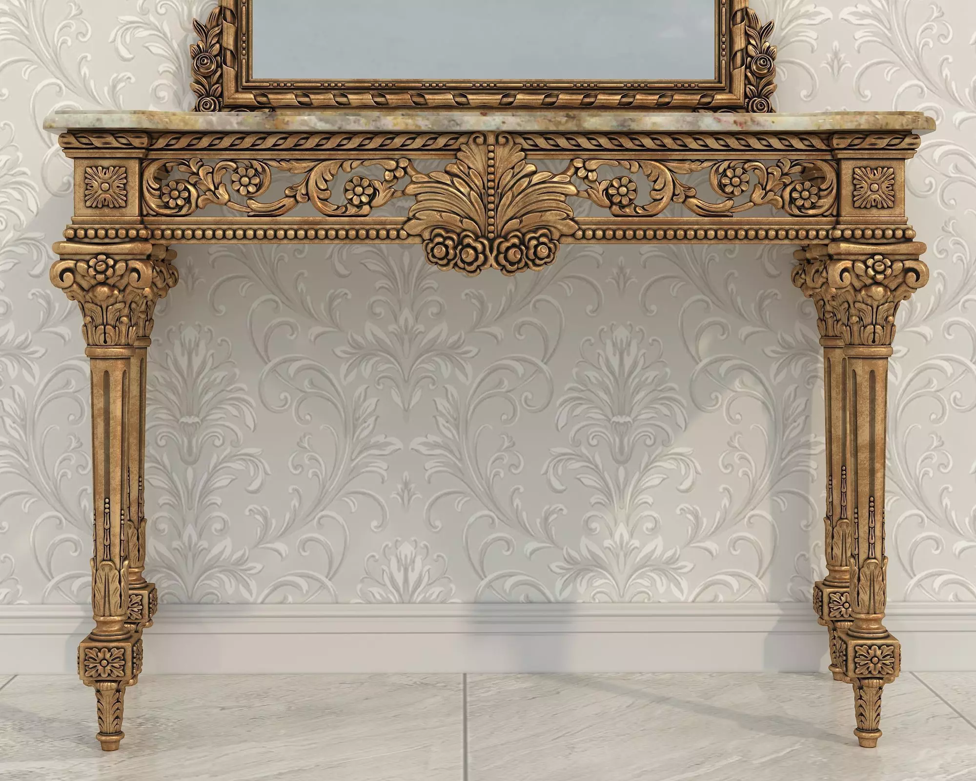 Classic European Style Console Table 7 3D model_7