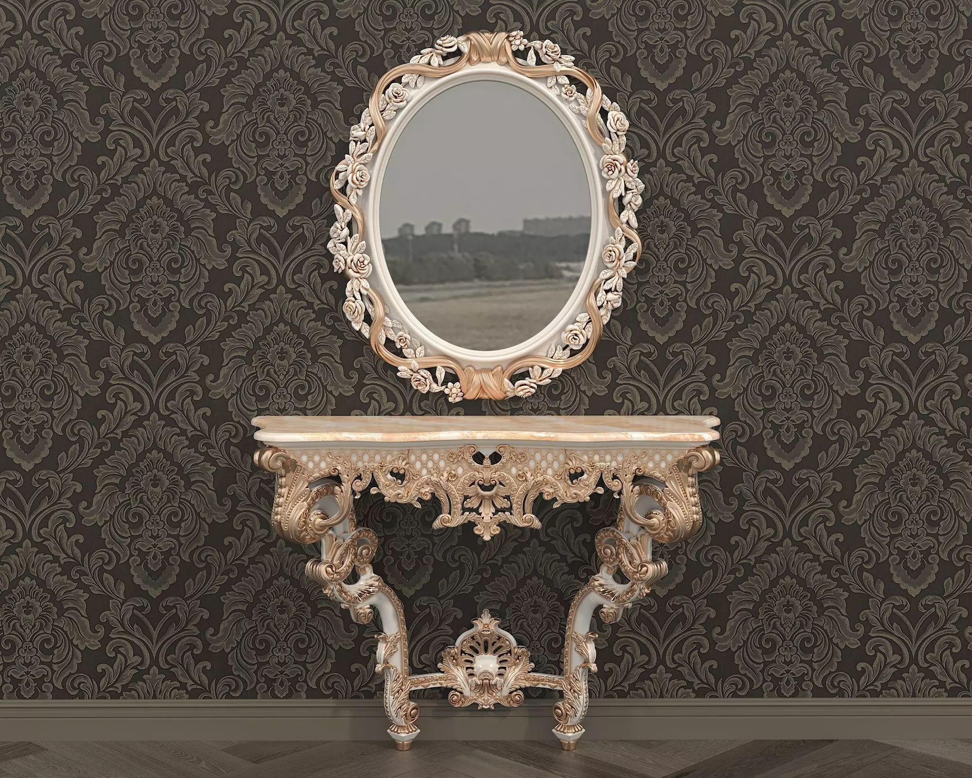 Classic European Style Console Table 10 3D model_4