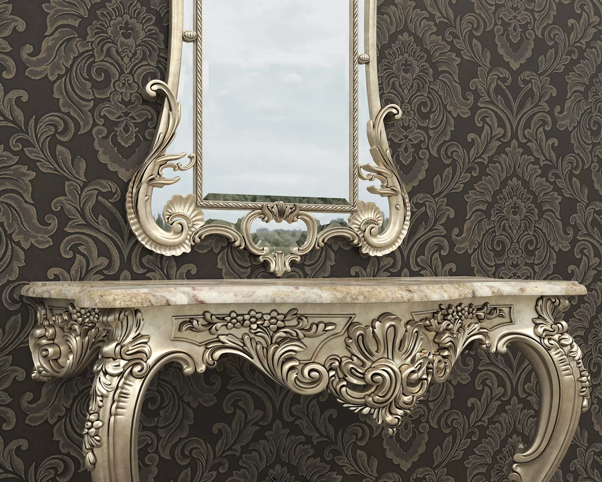 Classic European Style Console Table 17 3D model_8