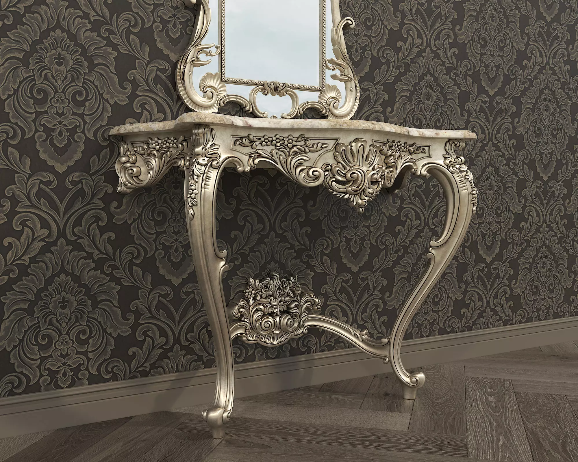 Classic European Style Console Table 17 3D model_3