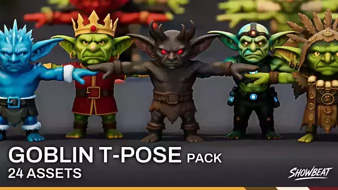 Complete Goblin T-Pose Pack Low-poly 3D model