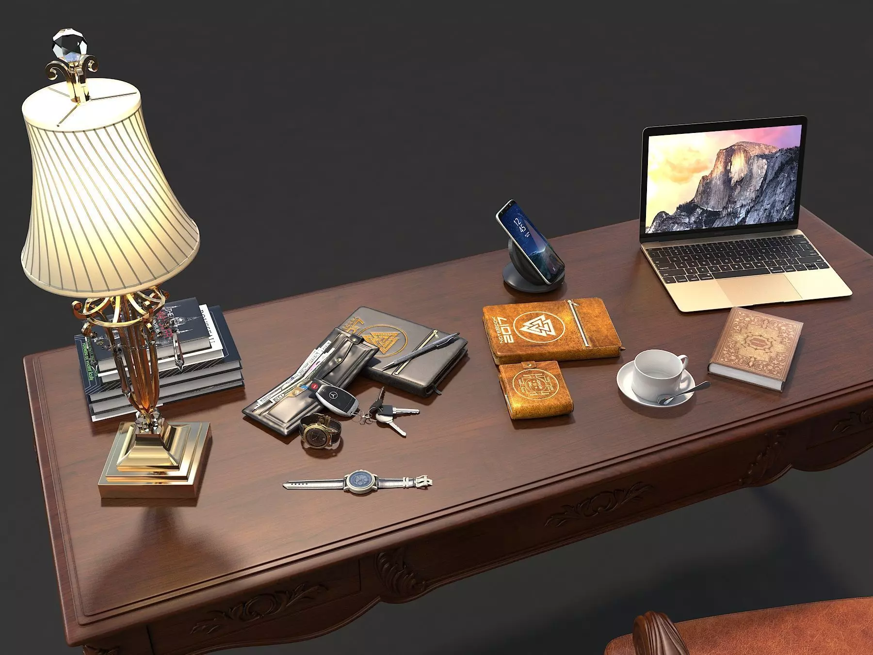 Classic European Style Working Table 2 3D model_6