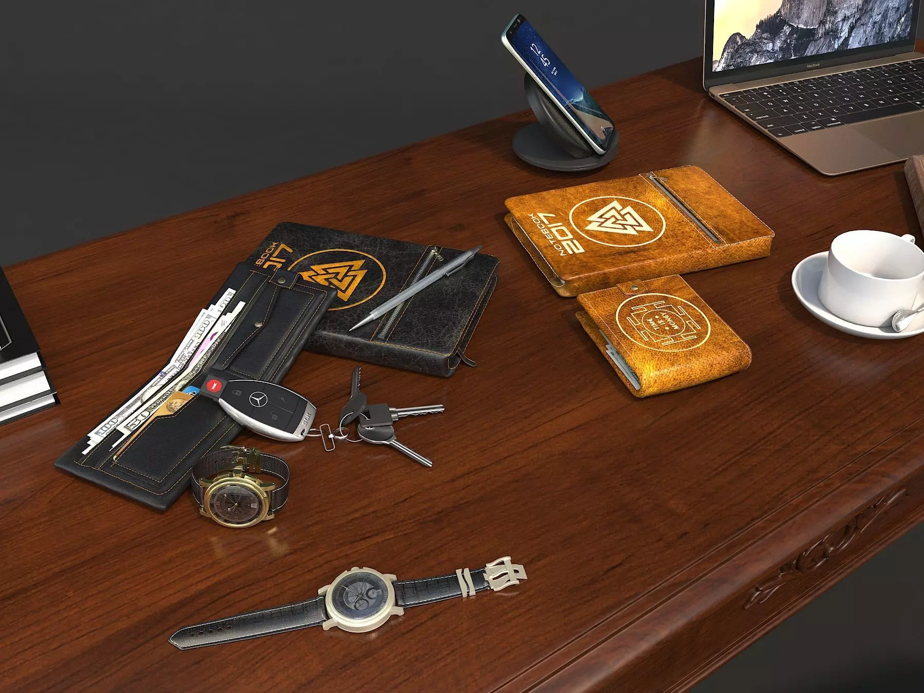 Classic European Style Working Table 2 3D model_9